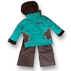 Gusti Canada Girls Winter Jacket & Snowbibs Snow Pant Sz 4 Green Brown Floral